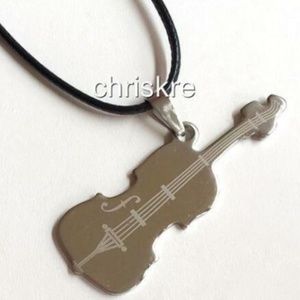 Silver Stainless Steel Violin Necklace Fiddle